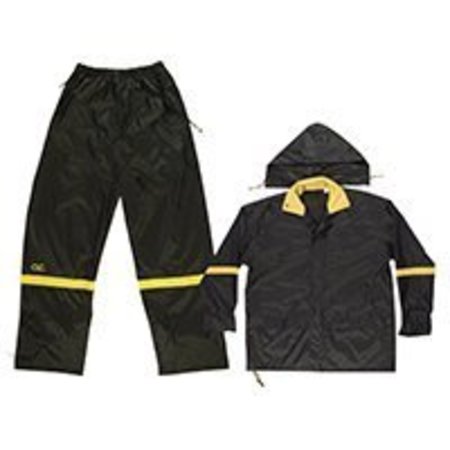 CLC WORK GEAR CLC R103M Rain Suit, M, 190T Nylon, Black/Yellow, Detachable Collar, Zipper Closure R103M